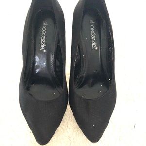 Black and gold sparkle heels